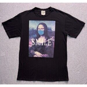 Modish Rebel Mona Lisa "SMILE" Graphic T-Shirt - Masked Art - Size S Made In USA